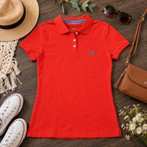 Thre3 Polo Shirt Women's Size Large 3-Button Orange Short Sleeve Polo (581)